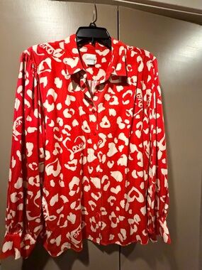 Chico's Red and White Abstract Heart Print Blouse